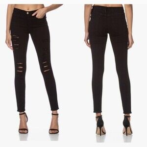 Frame Le skinny de Jeanne black distressed denim jeans size 25